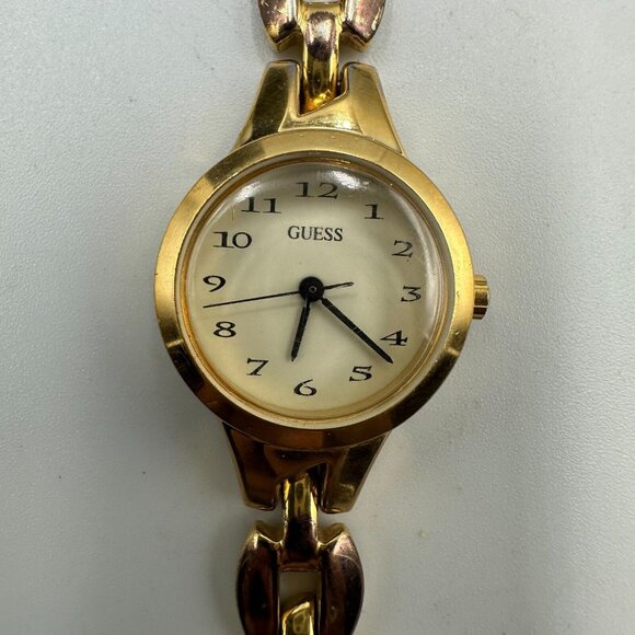 3/$30 Guess Watch Women Gold Tone White Dial 28MM New Battery 6.25 Inch - Picture 1 of 14